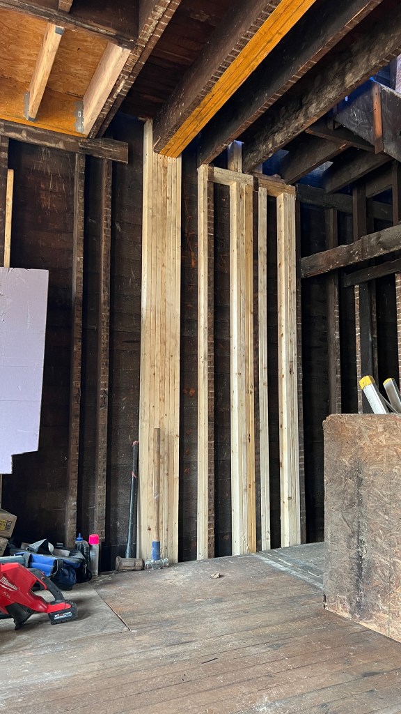 First floor stud pack - supports beams on first and second floor ceilings